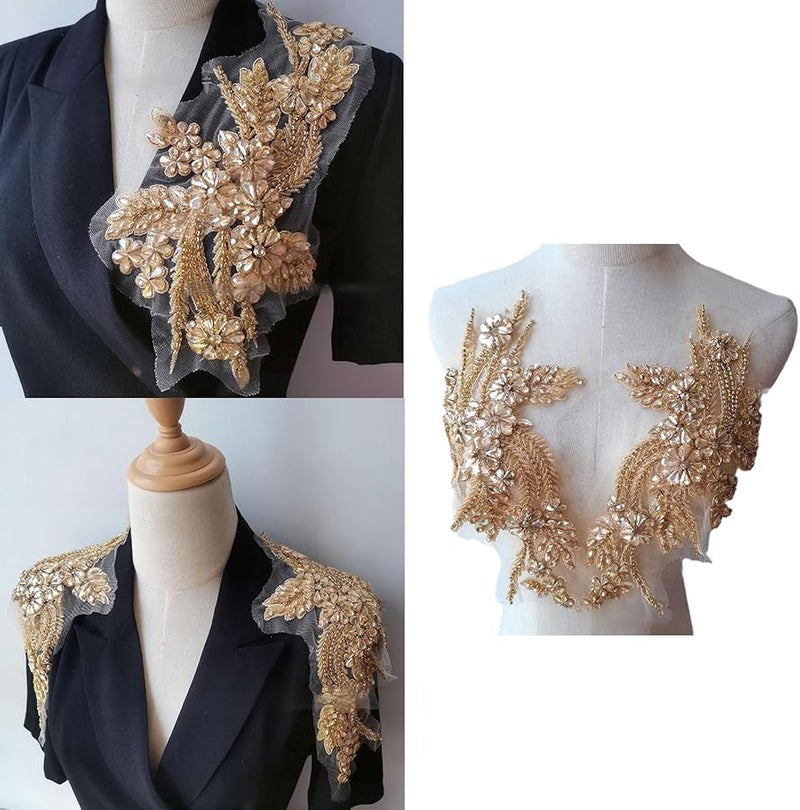 بقع تطبيق الراين الأحمر لتزيين طوق فستان السهرة والخياطة في تصميم الأزياء - Image 2